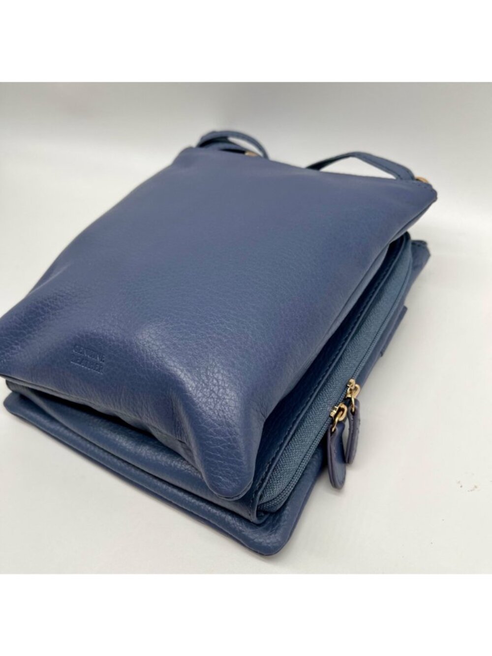 Giani Bernini Blue Pebble Leather Triple Zip Dasher Crossbody Bag - Picture 9 of 10
